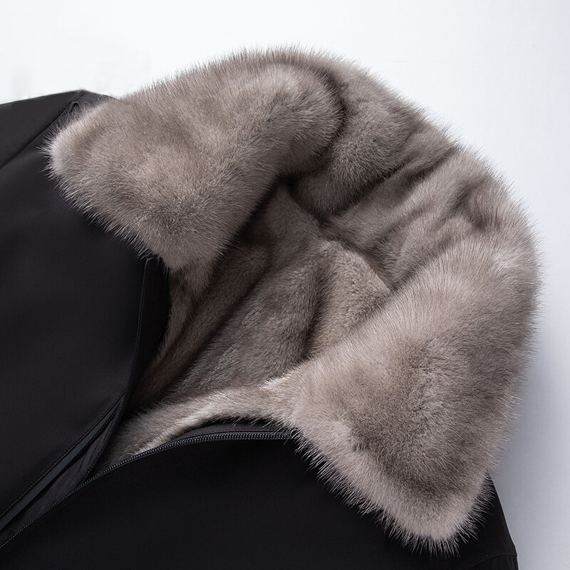Real Fur Parka Men Clothing Detachable Mink Fur Liner Fur Coat Male Casual Black Fur Jacket Lapel Black Parkas Chaquetas Hombre
