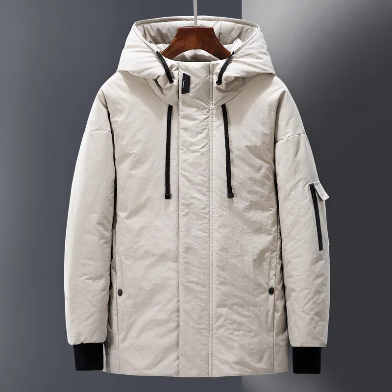 Men 2024 Winter New Long Casual Thick Fleece Hooded Waterproof Down Jacket Coat Outwear Fashion Pockets