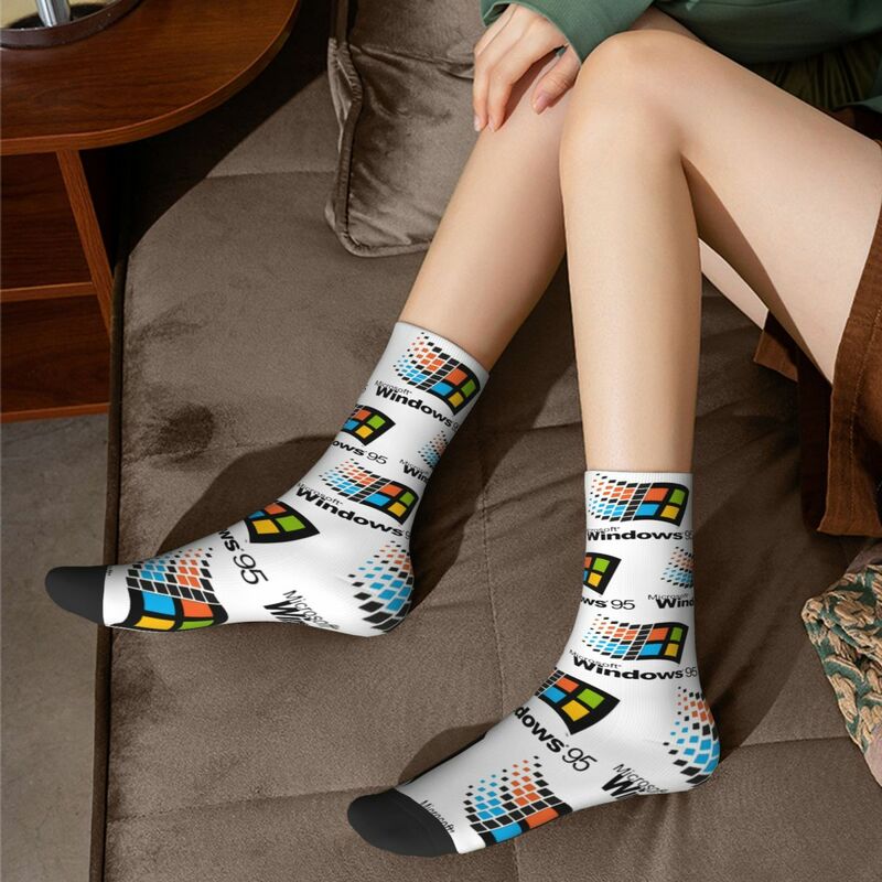Crew Socks Windows 95 Vaporwave Accessories for Male Breathable Crew Socks Spring Autumn Winter Best Friend Gifts