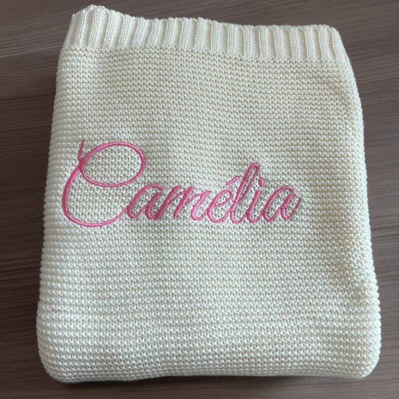 Nome personalizado malha cobertor do bebê, Swaddle bordado personalizado, presente do chuveiro do bebê, recém-nascido