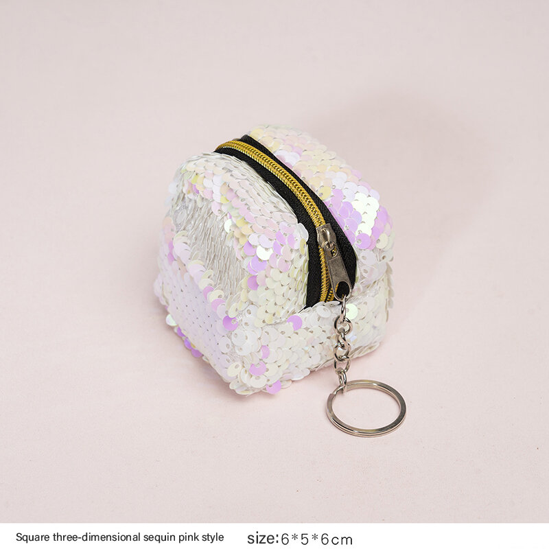 Cute Glitter Sequin Coin Purse Children Shiny Mini Wallet Women Square Bag Fashion Key Earphone Lipstick Storage Bag Pendant