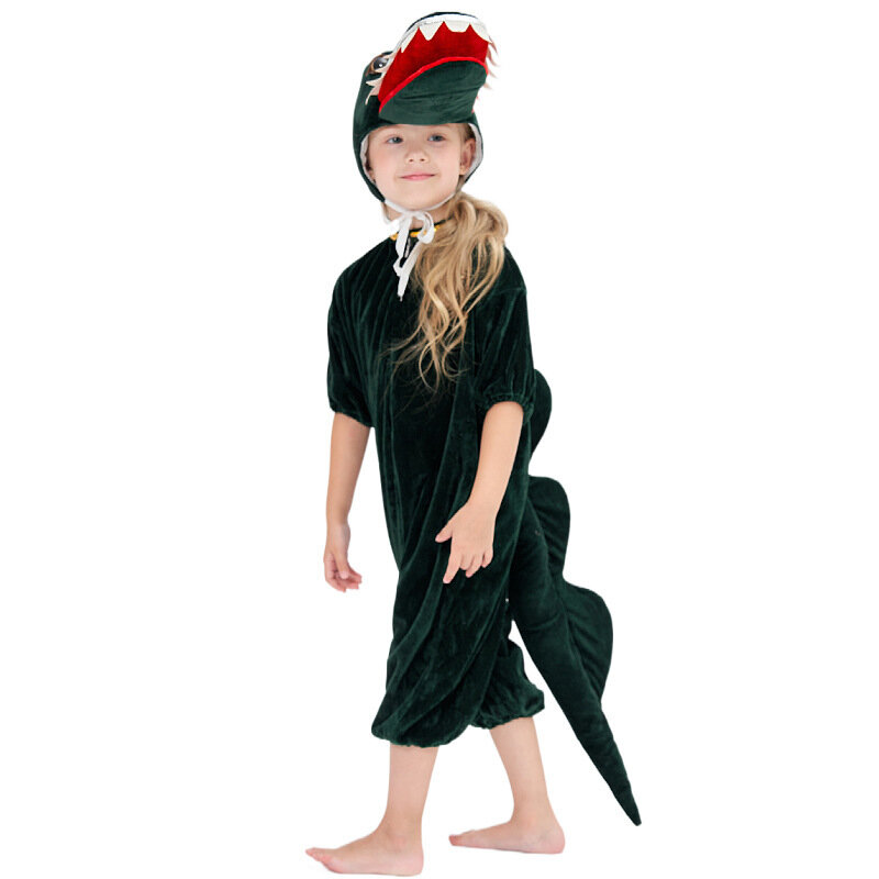 子供のための帽子付きの緑のクロコダイルジャンプスーツ、動物のボディスーツ、ハロウィーンの衣装、パーティーのドレスアップ、ロールプレイ、男の子と女の子のためのジャンプスーツ