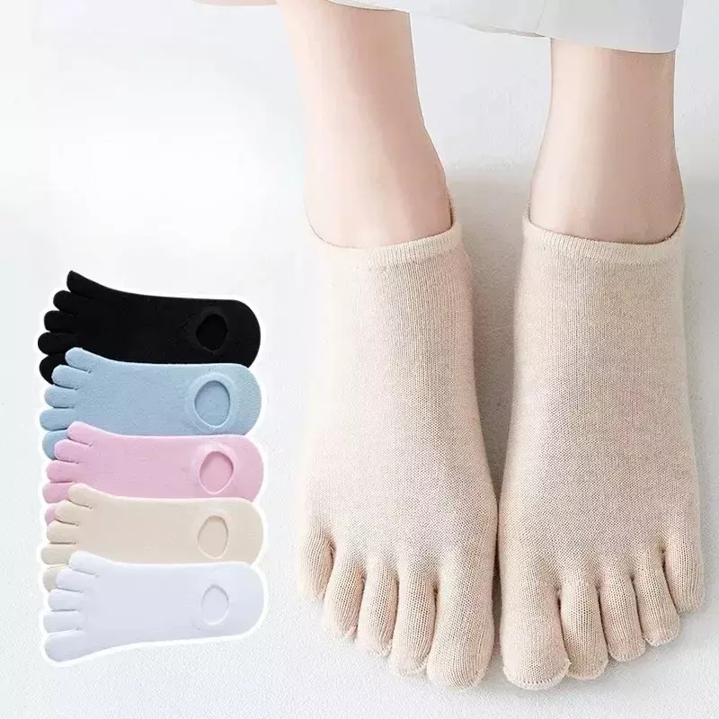 Calcetines invisibles de algodón para mujer y niña, medias finas, suaves y poco profundas, transpirables, desodorantes, cinco dedos, verano, 1 o 3 pares