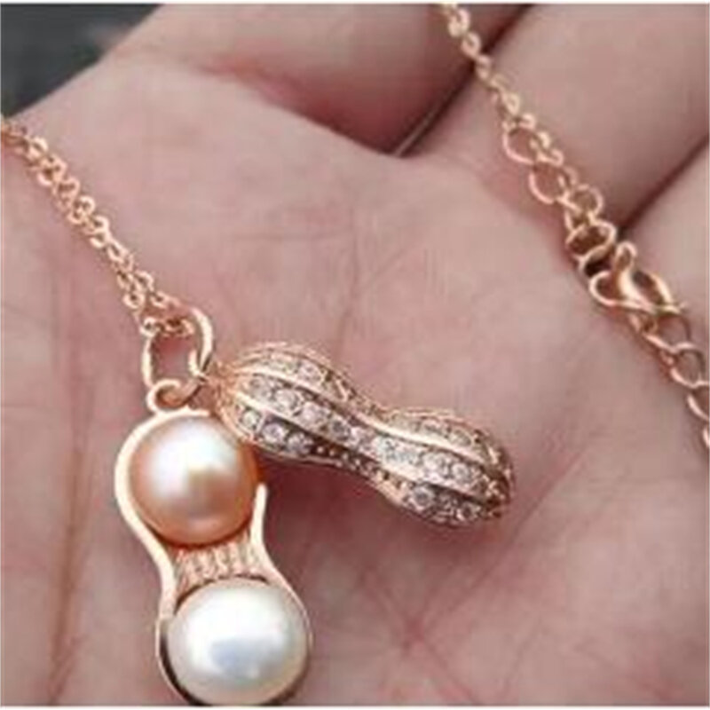 Peanut Pearl Pendant Necklace Chain Women's rose Gold Filled Charm Gift