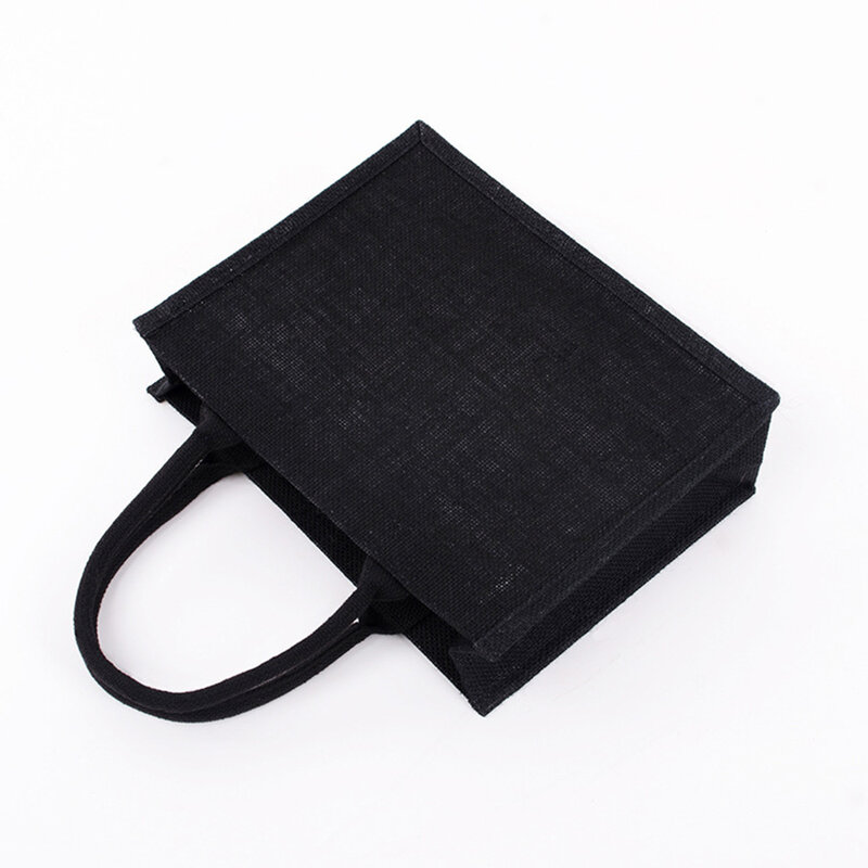 Tas jinjing goni hitam dengan pegangan Linen tas tangan ramah lingkungan tas belanja serbaguna paket komuter portabel kapasitas besar