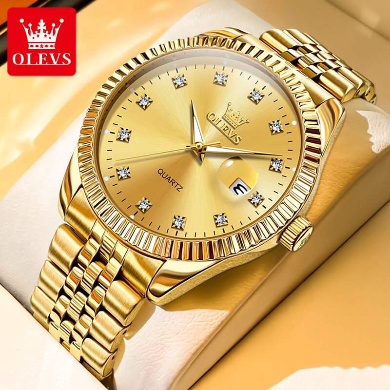 OLEVS-Montre à quartz étanche pour homme, montre-bracelet de sport, acier inoxydable, or, marque supérieure, luxe