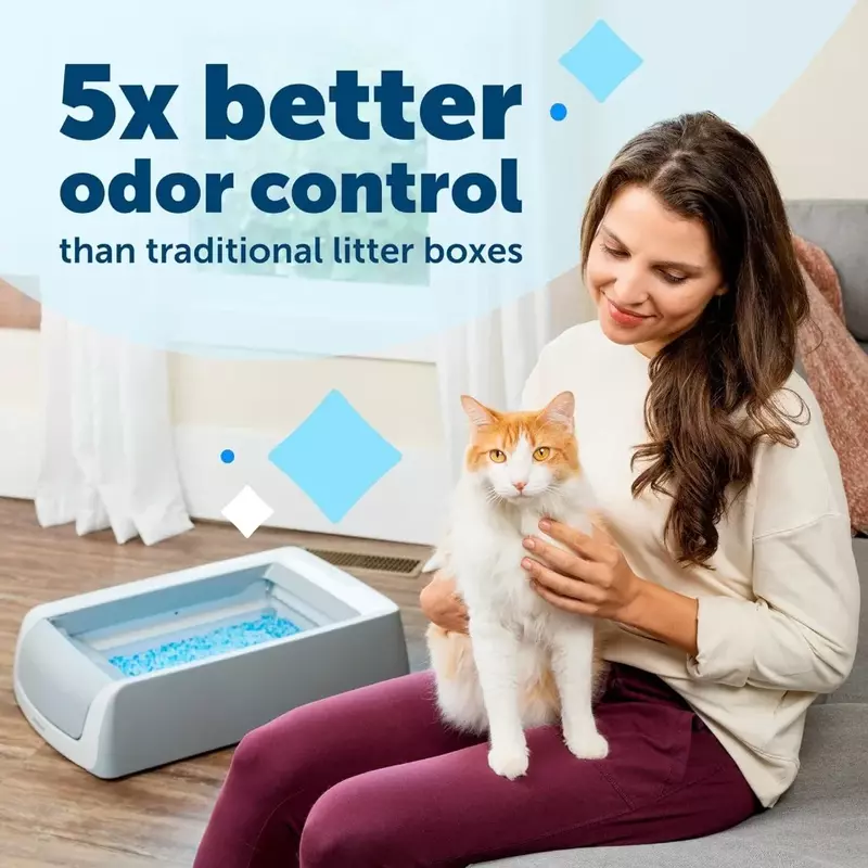 New-Self-Cleaning Cat Litter Box with Hood - Never Scoop, Hands-Free Disposable Crystal Tray, Less Tracking, Better Odor Control