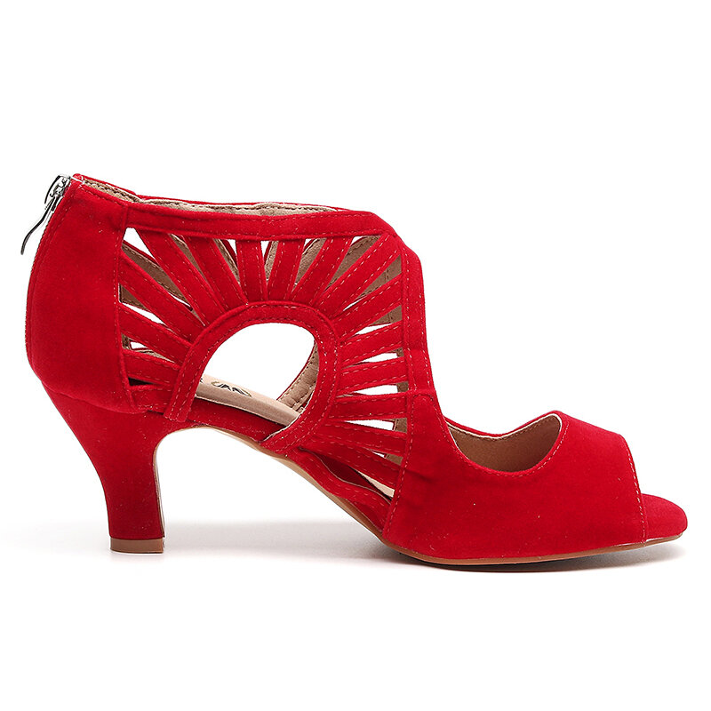 Woman Red Dance Shoes Strap Girls High Heels Suede Rubber Summer Sandals Salsa Jazz Latin Dancing Sheos6-11cm