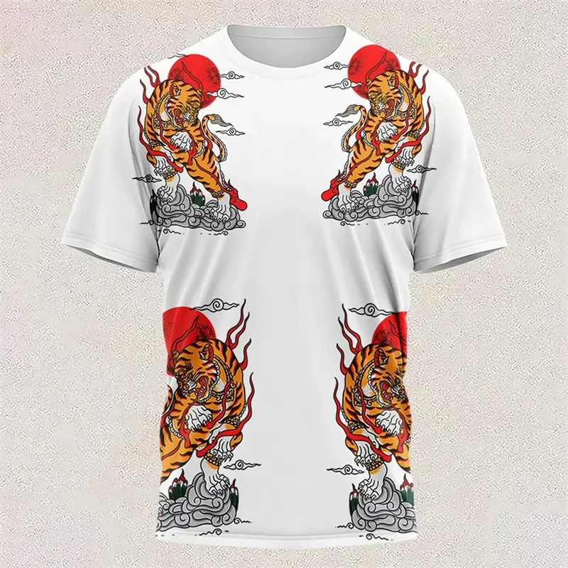 Camiseta de manga corta con estampado 3d de tigre colorido, cuello redondo, ropa informal de diario, de gran tamaño, nueva
