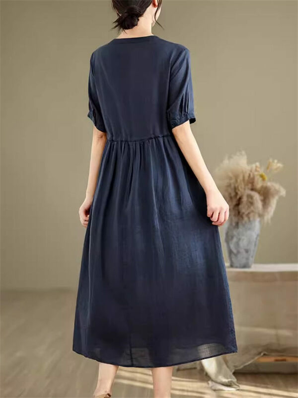 Elegant And Retro Chinese Style Dress For Women 2024 Summer Loose Fitting Design Button Up Short Sleeve Dress Midi Vestidos K874