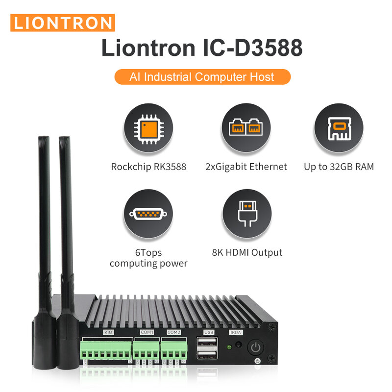 Liontron RK3588ร็อคชิปคอมพิวเตอร์อุตสาหกรรม2.5g อีเทอร์เน็ต32GB LPDDR4X สนับสนุนเดเบียน11แอนดรอยด์12อูบุนตู22.04