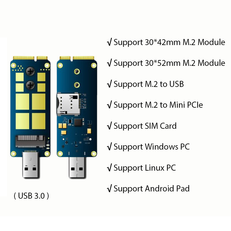 M.2 Switch para Suporte MinipCIe USB 30x42 30x52 M2/NGFF/Mini PCIe Adapter