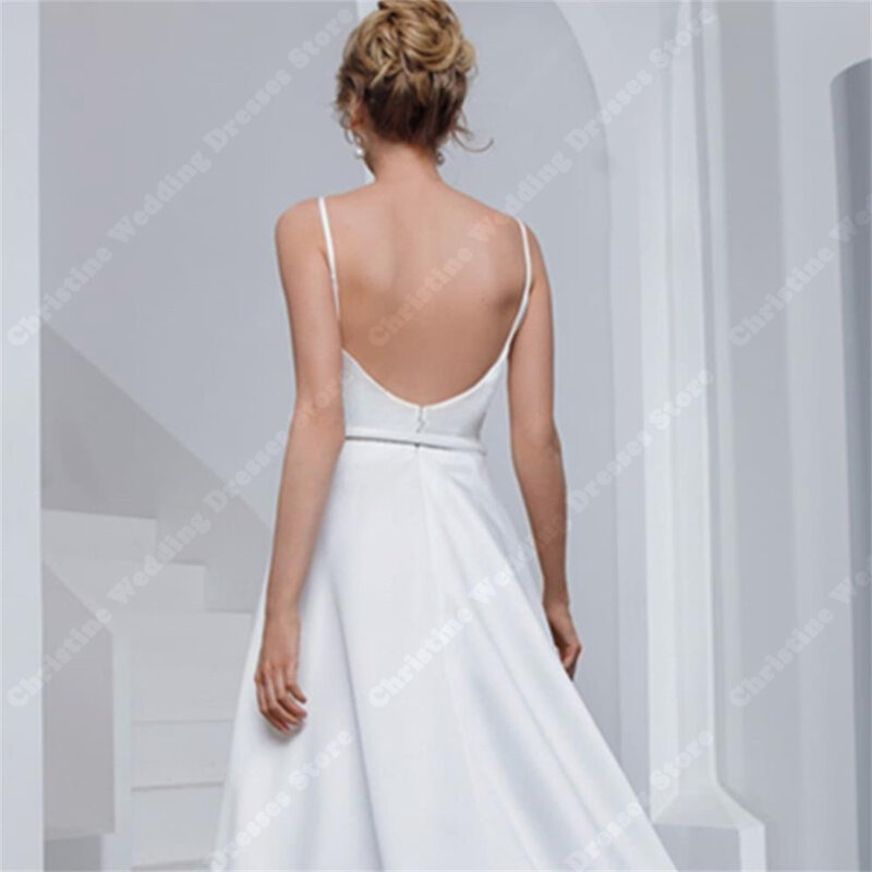 Simple Luminous Satin Surface Wedding Dresses Sexy Light Bridal Gowns Creative Spaghetti strap Mopping Length Vestidos De Noche