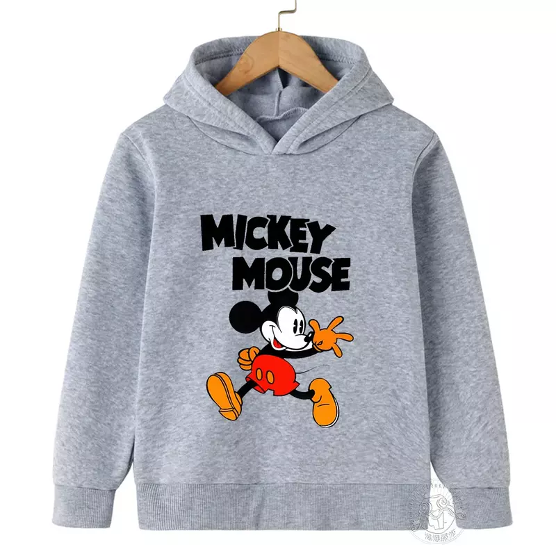 Disney-Sudadera con capucha de Minnie y Mickey para niños, chándal con estampado de dibujos animados, Top de cuello redondo, primavera y otoño