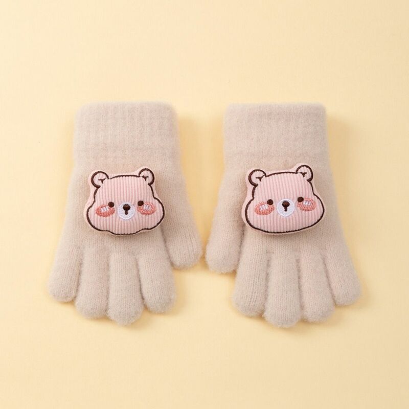 곰 아기 푹신한 장갑, 귀여운 단색, 한국 스타일, 만화 패턴 장갑, 풀 핑거 봉제 인형, 니트 벙어리 장갑