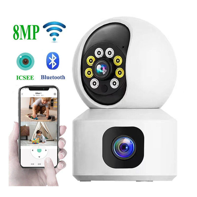 ICSEE 4K 8MP Dual Lens 2K 4MP Wifi IP PTZ Dome Indoor Auto-Tracking Two Way Audio Security Surveillance Color Night Vision
