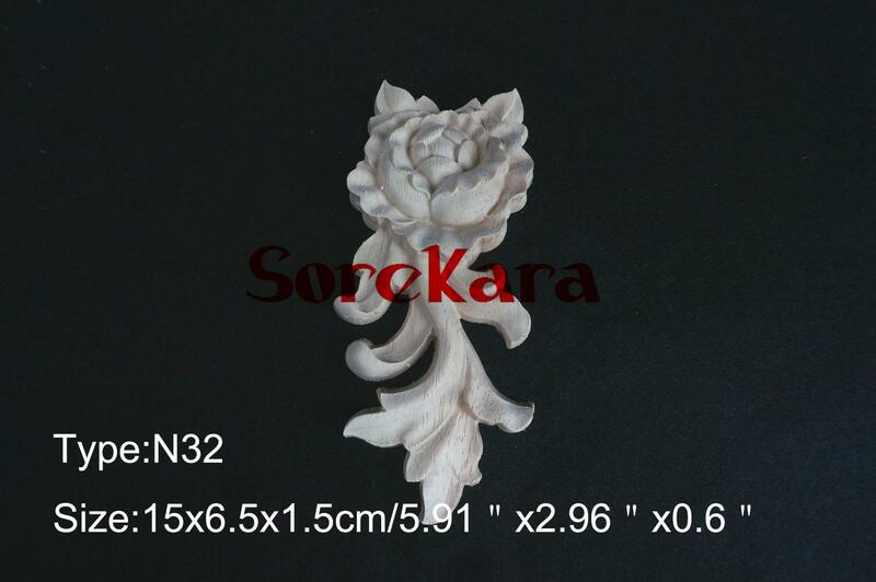 N32 -15x6.5x1.5cm esculpido em madeira aplique de flor, porta, decalque, carpintaria, rosa