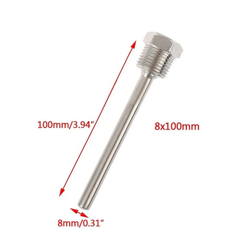 BSP Thermowell 1/2 BSP G Thread 304 Stainless Steel 30-200mm Home Tools Thermometer Hygrometer Long Service Life