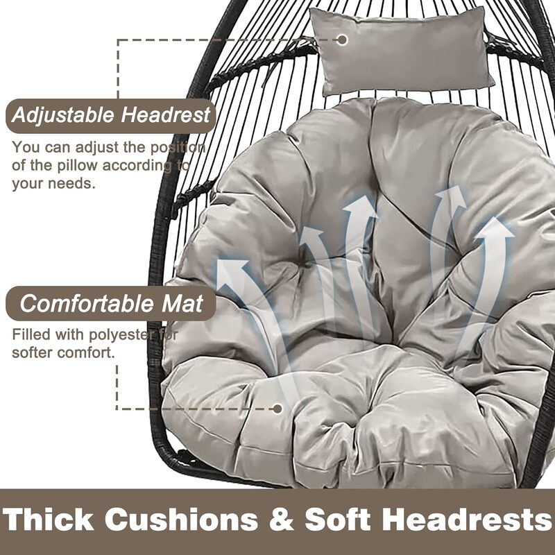 كرسي أرجوحة على شكل بيضة مع حامل ، كرسي أرجوحة معلق ، وسادة مقاومة للأشعة فوق البنفسجية ، غرفة نوم داخلية وحديقة خارجية