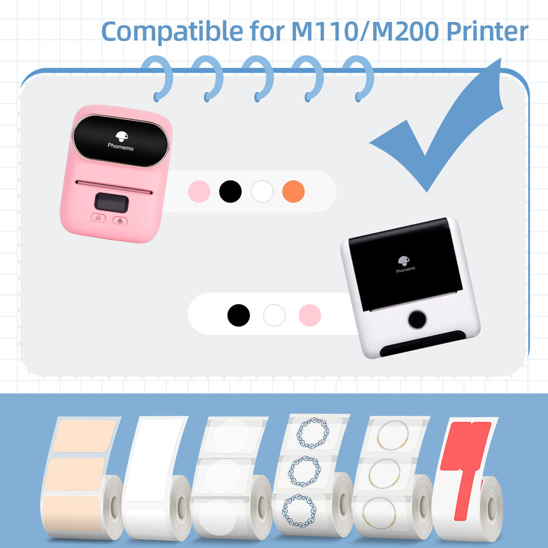 Бумажные многофункциональные термоэтикетки Phomemo для принтера этикеток M110 M200 M220, клейкая бумага, круглая квадратная фотобумага