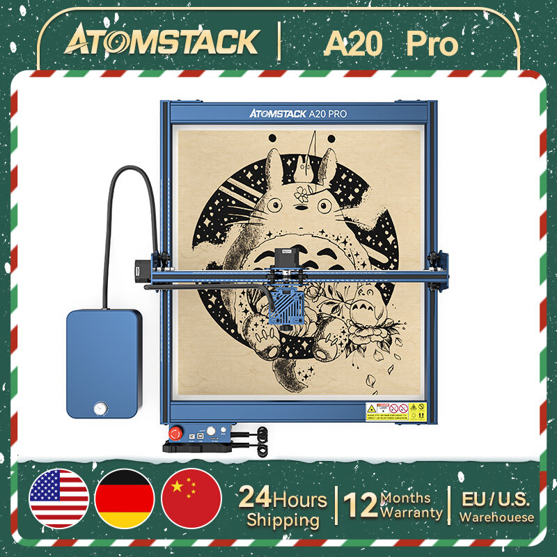 AtomStack A20 S20 Pro 레이저 타각기, CNC 오프라인 조각, 스테인레스 스틸 아크릴 목재 고정 초점 DIY, 130W, 410x400mm