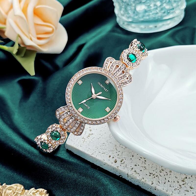 Formelle Gelegenheit Uhr elegante Strass Krone Damen uhr mit Aluminium armband Quarz werk Modeschmuck für Damen