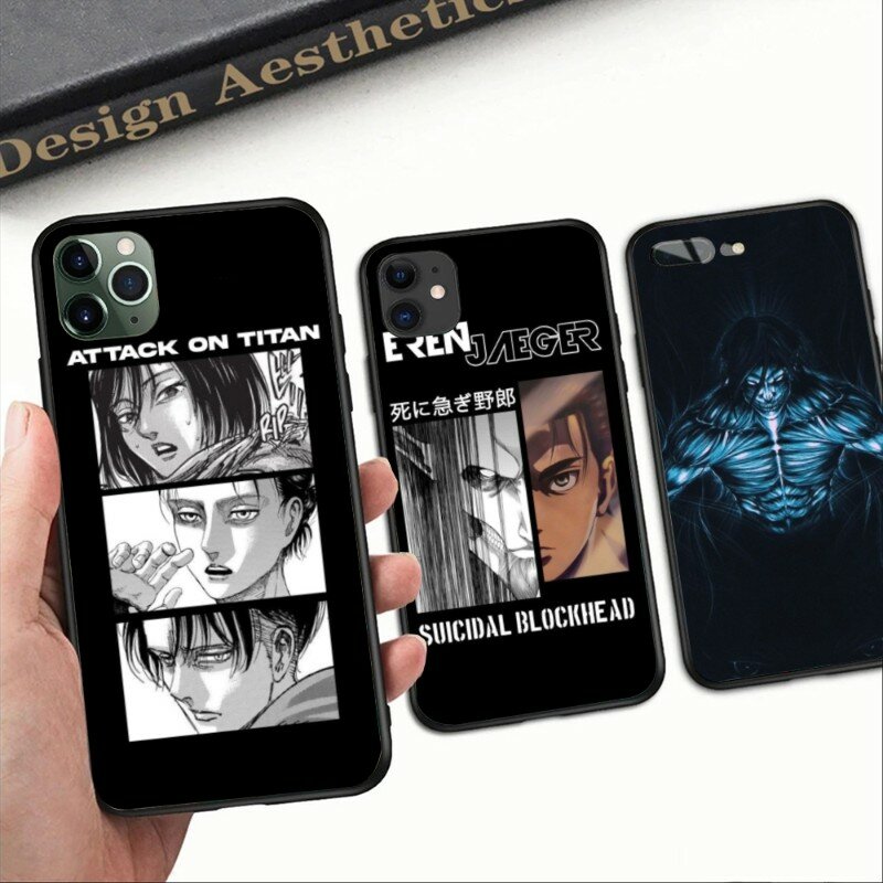 Funda de teléfono negra suave para iPhone, Attack on Titan Eren, 14, 13, 12, 11, XS, X, 8, 7, 6 Plus, Mini Pro Max, SE 2022