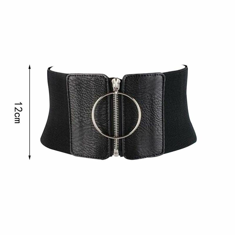 Cinturino in vita anello a cerchio in metallo PU Leather Slimming Body Cummerbunds cintura femminile con cerniera cintura elastica cintura a vita larga