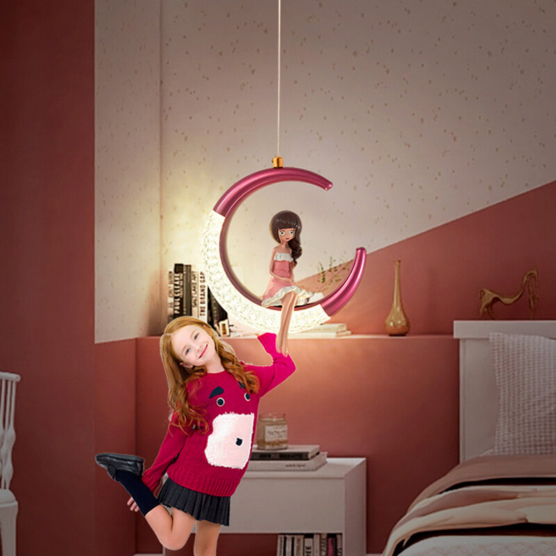 Lámpara colgante de techo para niños, luminarias decorativas con forma de corona, comedor, dormitorio