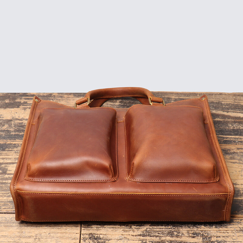 Bolsa de couro real vintage para homens e mulheres, couro de camada superior, pasta leve de trabalho