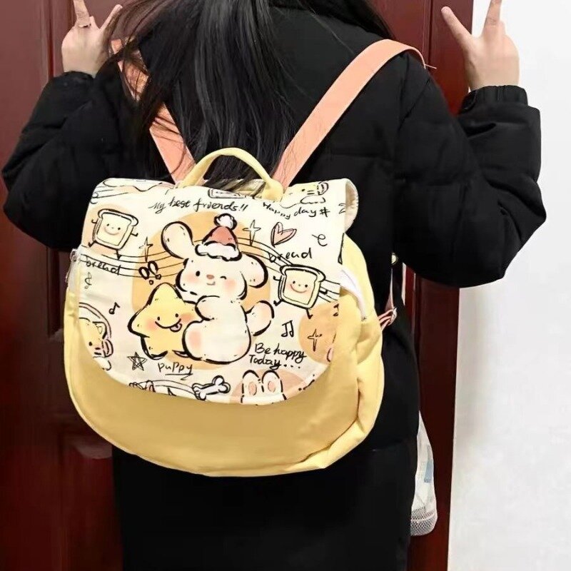 MBTI Cute Small Womens Backpack Canvas Cartoon Print Fashion Kawaii Lolita Jk Casual Backpacks Designer Luxury 2024 Female Bag
