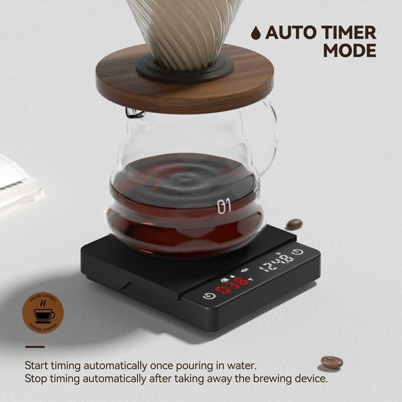 Timbangan kopi presisi tinggi dengan Timer, timbangan dapur, timbangan Espresso dengan tara otomatis, Sensor sentuh, 4.4 lbs/2 kg