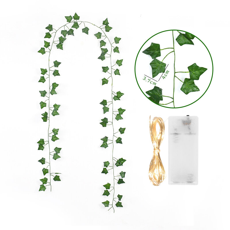 2 метра шелковые поддельные зеленые листья плюща лоза с светодиодный гирлянды для украшения дома спальни Свадебные светящиеся искусственное растение Гирлянда Декор