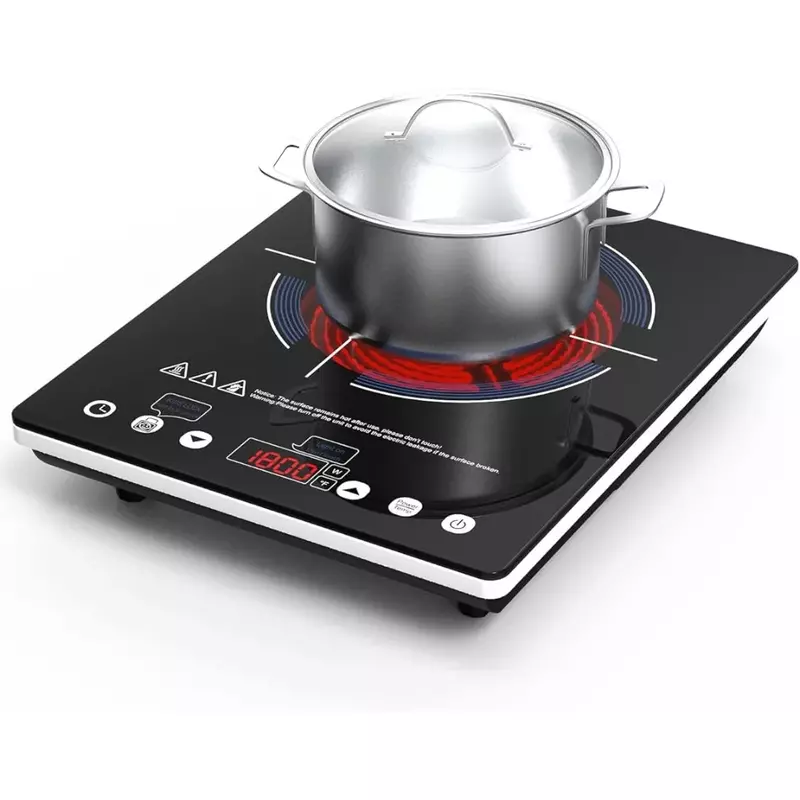 Electric Cooktop Portable,Electric Hot Plate Single Burner Electric Stove Top Infrared Cooktop 1800W,4-Hour Setting,