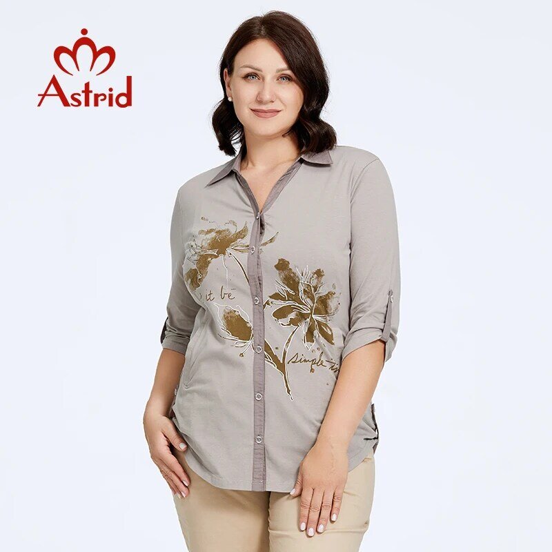 Astrid Women's Shirt Blouses 2023 Elegant Office Clothing Plus Size Fashion Cotton Lapel Print Casual Shirt Women Tops Female