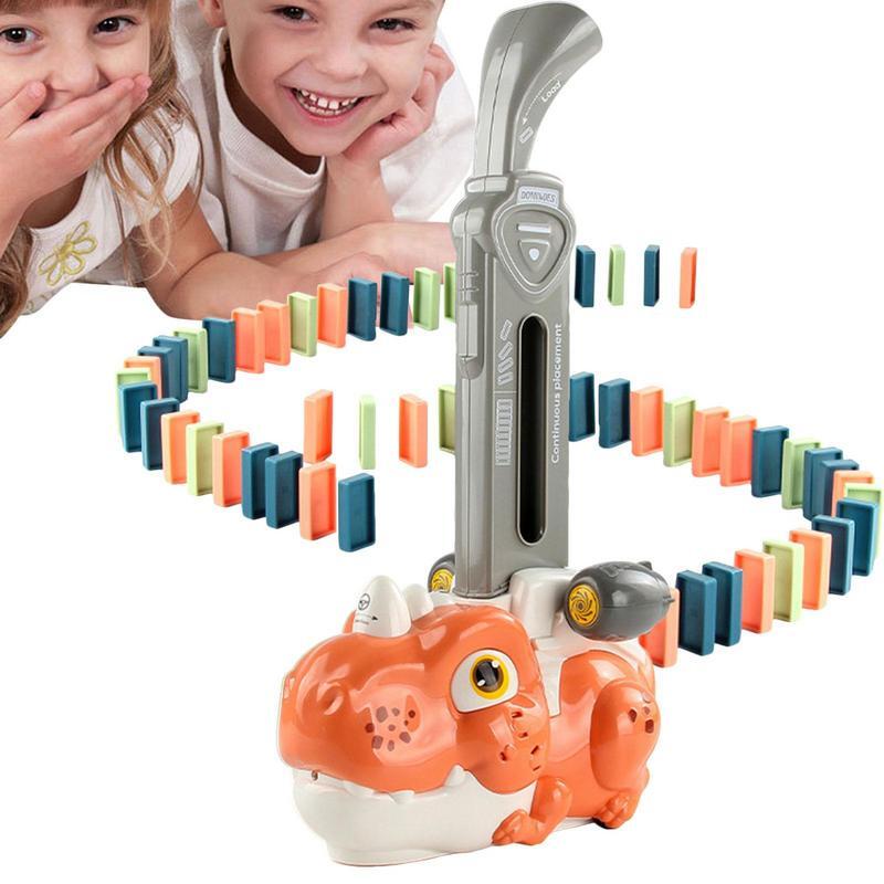 Giocattolo elettrico automatico del treno del Domino del dinosauro con il giocattolo del gioco d'impilamento del blocchetto di costruzione educativo precoce della luce e del suono per i bambini