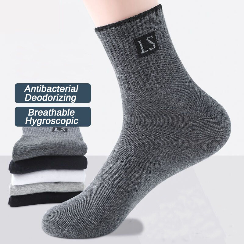 10Pcs=5Pairs High Quality Men Socks Cotton Breathable Sweat-Absorbent Middle Tuble Black Socks Deodorant Business Men Gift Sock