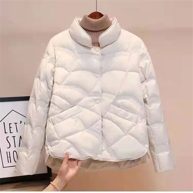 Jaket Down katun wanita, jaket parka musim dingin Korea longgar, mantel empuk kecil ukuran besar ringan 2024