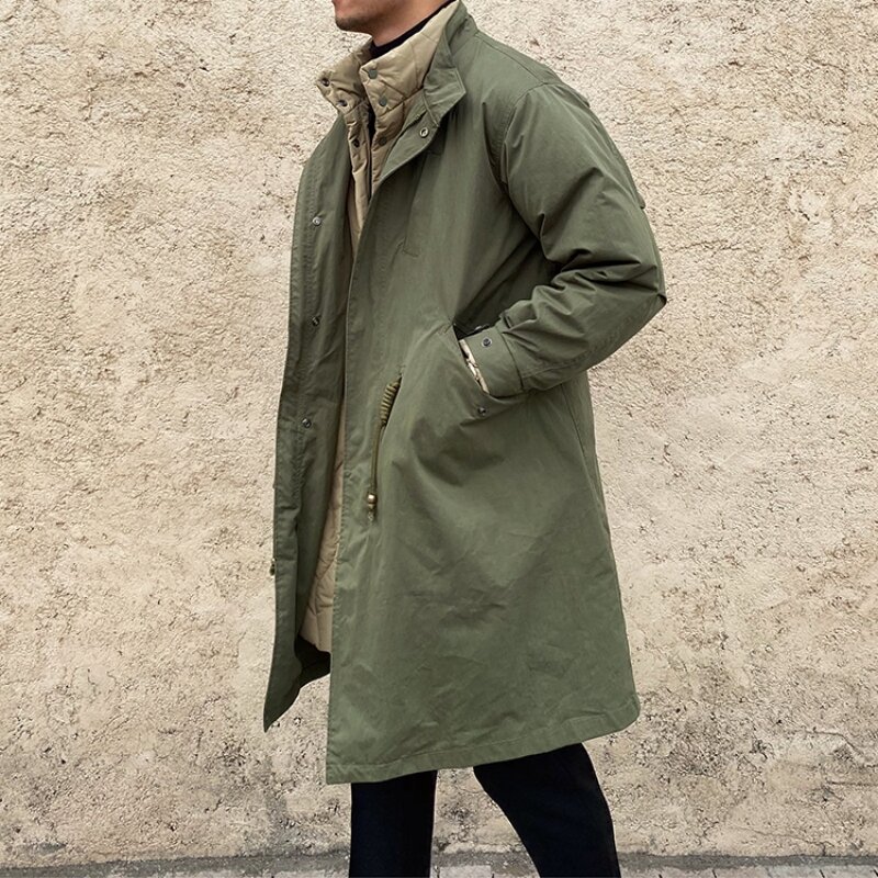 Mantel musim dingin pria, Parka kerah standar dua potong reguler Fit Jepang kasual gaya bisnis Vintage