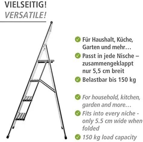 WENKO-Alumínio Folding Step Stool, 4 Step Ladder, Wide Anti Slip Step Stool, Heavy Duty Step Stool, Segure até 330lbs