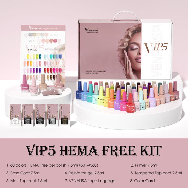 Venalisa-Kit de esmalte de uñas en Gel, barniz de uñas en Gel brillante, sin HEMA, Color rosa y Nude, autonivelante, conjunto completo, VIP5