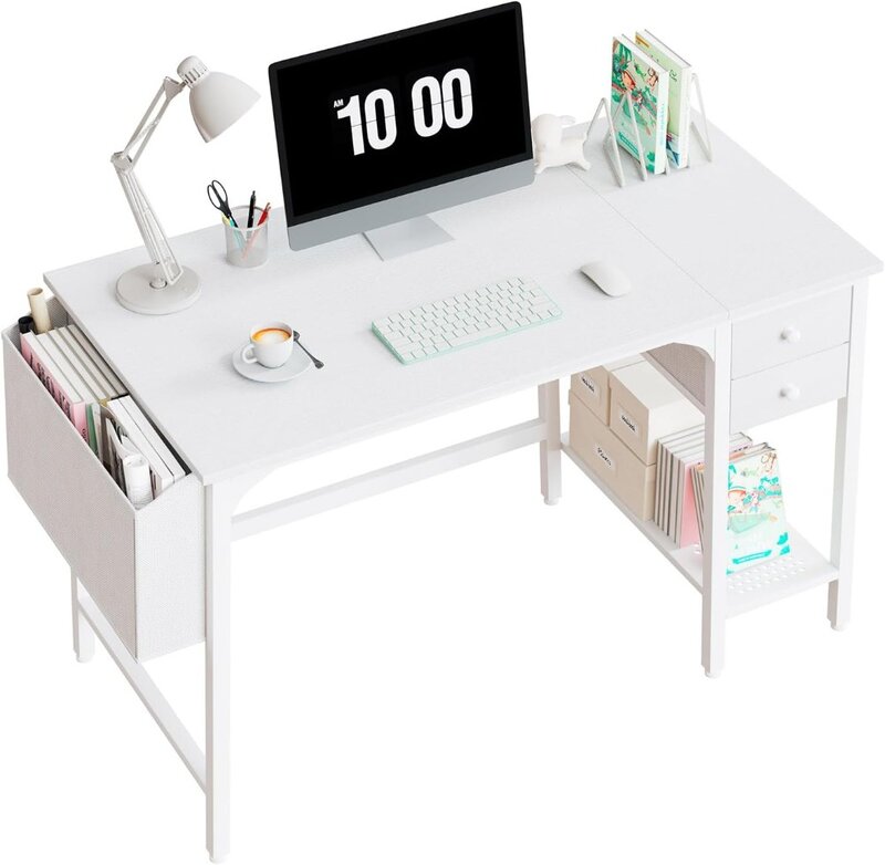 Lufeiya 서랍이 있는 소형 책상-작은 공간용 컴퓨터 책상, 가정 사무실용, 모던 심플 스터디 필기 테이블, 40 인치