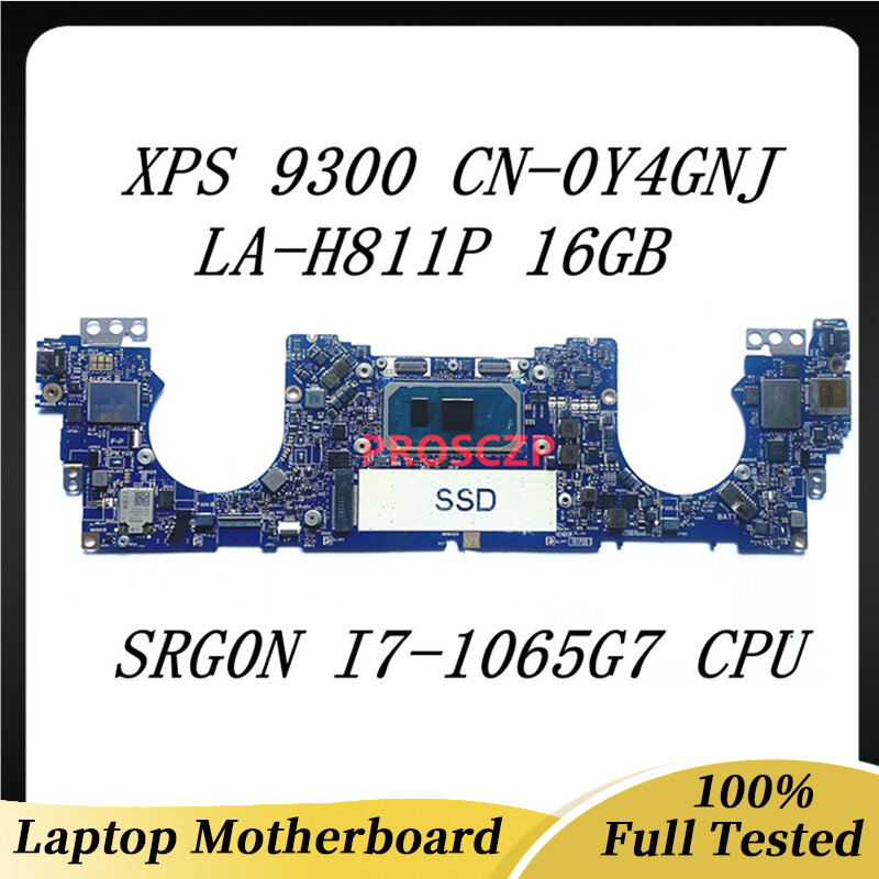 CN-0Y4GNJ 0Y4GNJ Y4GNJ 고품질 XPS 9300 노트북 마더 보드 LA-H811P SRG0N I7-1065G7 CPU 16 기가바이트 100% 전체 작동
