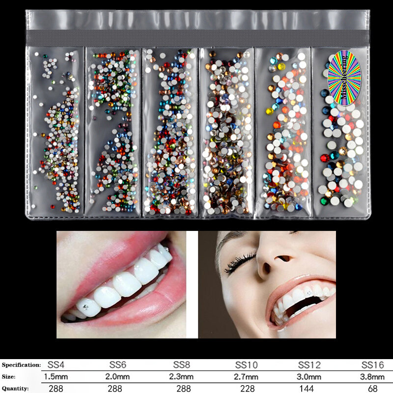 مجوهرات أحجار الراين للأسنان لتبييض الأسنان ، زخرفة الأسنان ، الكريستال ، 6 شبكة