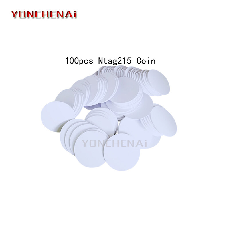 100pcs/lot 13.56MHz Ntag215 Coins Cards  504 Bytes ISO/IEC14443 A 25mm Waterproof NFC Coin Tag