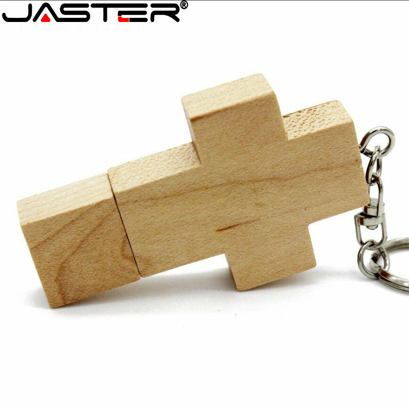 JASTER drewniany krzyż dysk Flash USB 2.0 128GB darmowa własne logo pendrive 64GB 32GB prezent dla kościoła Pen Drive kreatywny prezent