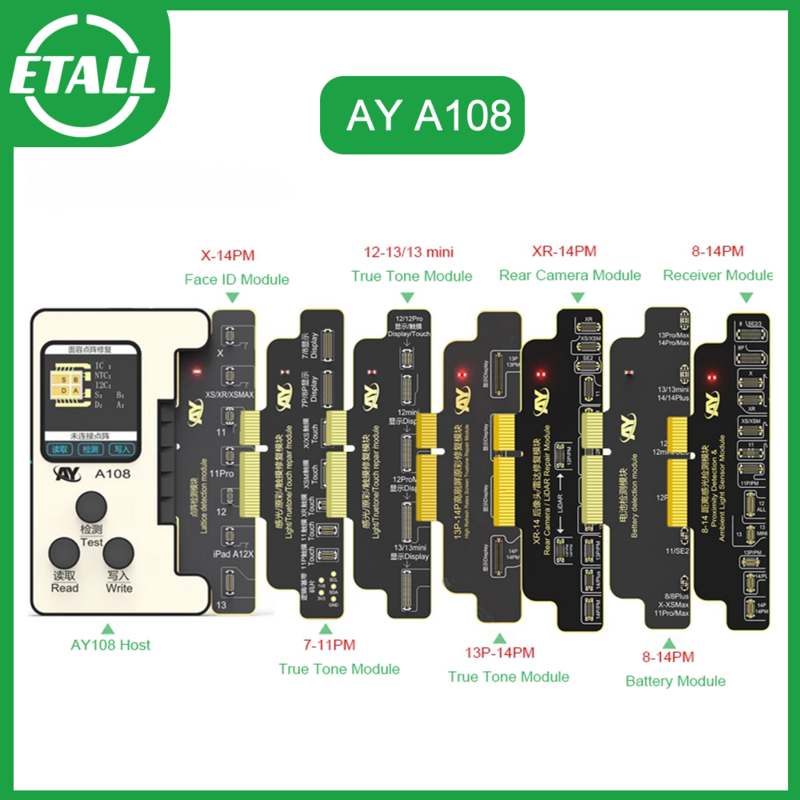 AY A108 Dot Matrix Projector Repair Programmer, Não-Remoção, FPC Flex, Ferramenta de leitura e gravação, Face ID, Bateria, 8-14PM, Reparação para iPhone