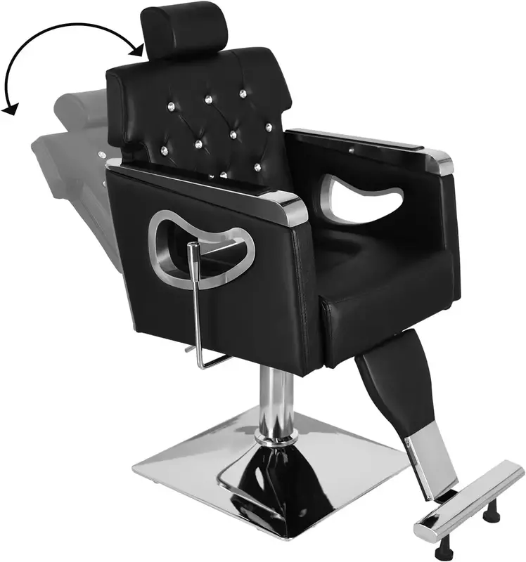 헤비 듀티 리클라이닝 이발 의자, 머리 받침 및 발받침 달린 스타일링 살롱 의자, 360 ° 회전, 높이 조절 가능, Ha에 적합