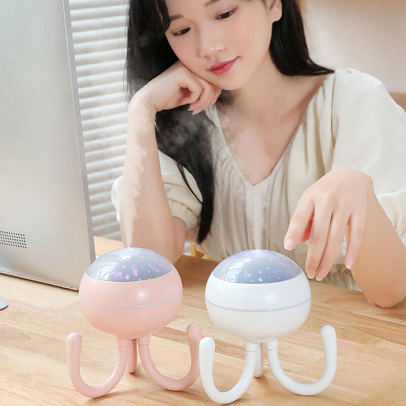 Octopus Humidifier USB Mini Air Humidifier Desktop Water Supply Atomizer Diffuser LED Projection Night 200ML Light Mist Purifier
