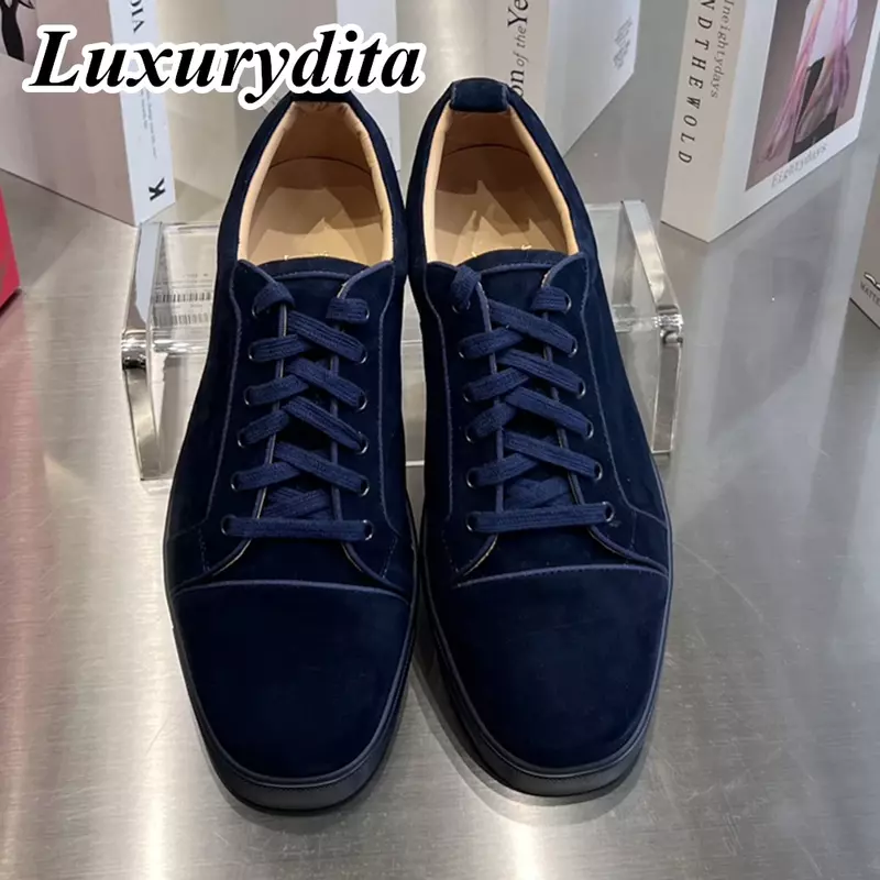 LUXURYDITA Designer Men Casual Sneakers Real Leather Rivet Luxury Womens Tennis Shoes 35-47 Fashion Unisex loafers HJ96